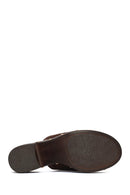 Women's Brown Thick Heeled Suede Leather Slippers | Derimod