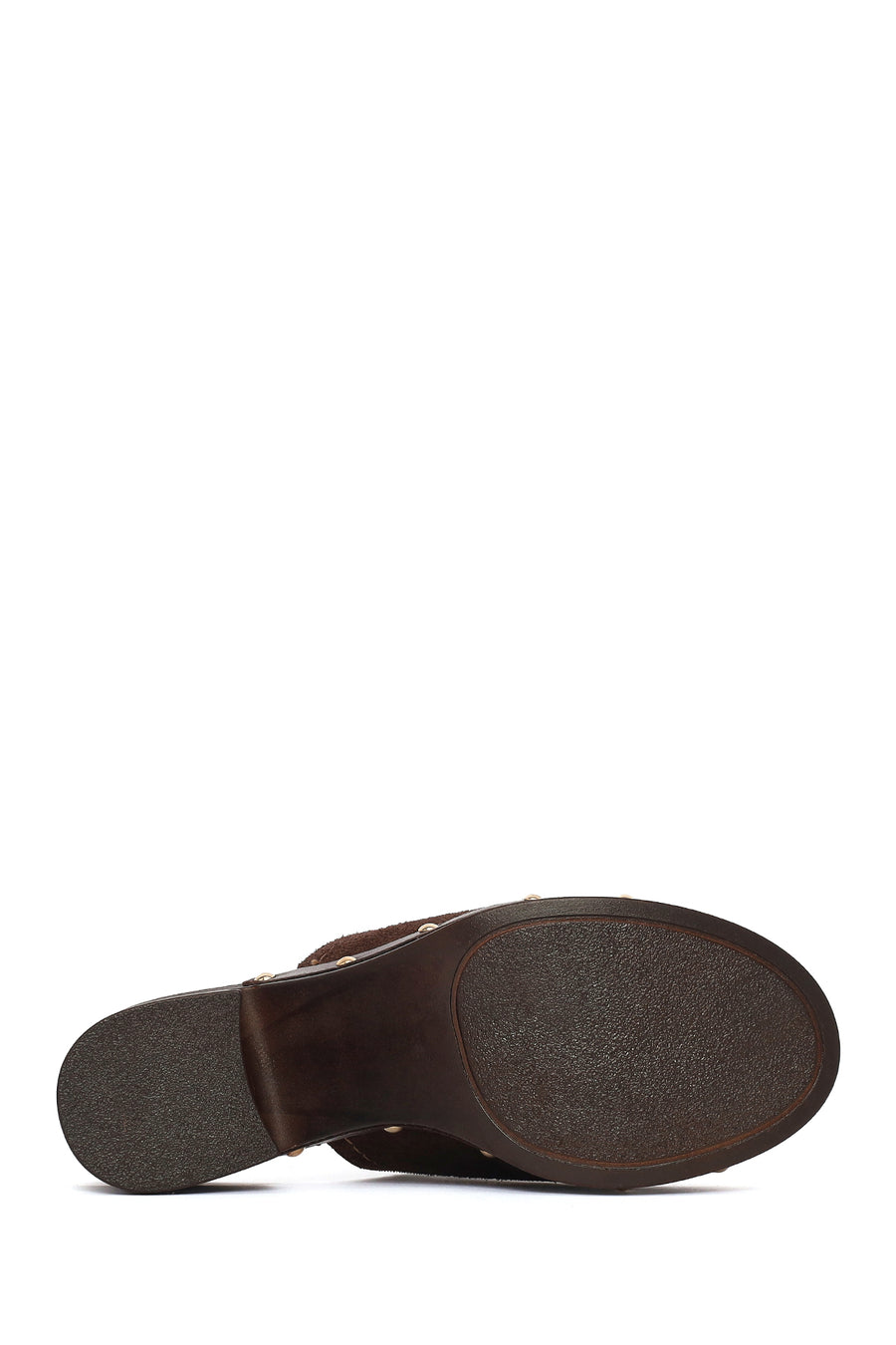 Women's Brown Thick Heeled Suede Leather Slippers
