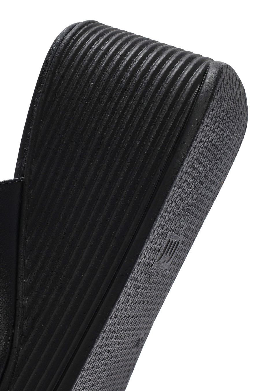 Women's Black Wedge Heeled Leather Slippers