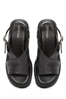Women's Black Ankle Buckle Thick Soled Leather Sandals | Derimod