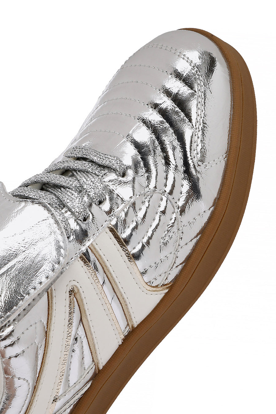 Kadın Gümüş Bağcıklı Metalik Sneaker