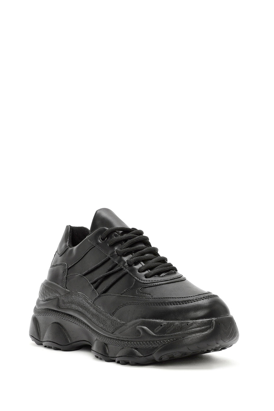 Women's Black Lace-Up Thick Soled Sneaker