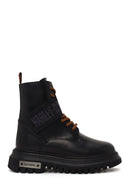 Harley Davidson Woman Black Becky Zip Closure Thick-Soled Leather Combat Boots | Derimod
