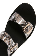 Women's Black Double Buckled Patterned Slippers | Derimod