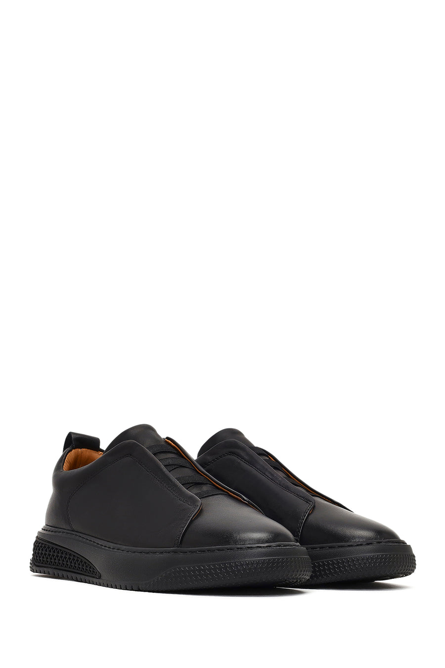 Men's Black Thick-Soled Leather Sneaker
