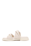 Women's Beige Leather Comfort Slippers | Derimod