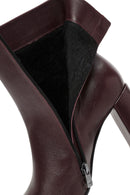 Women's Burgundy Zippered Thick High Heel Leather Boots | Derimod