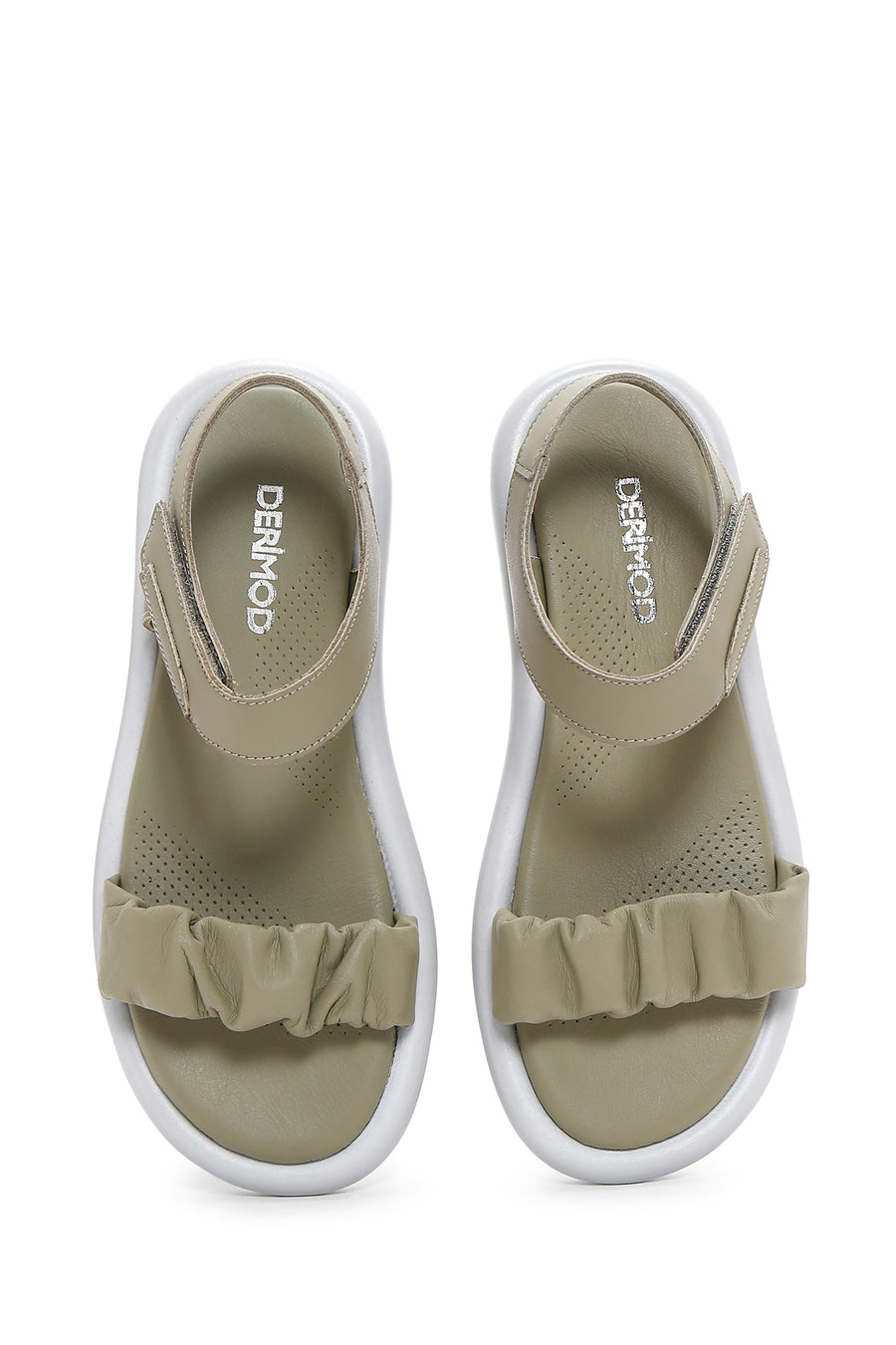 Women's Green Leather Comfort Sandals
