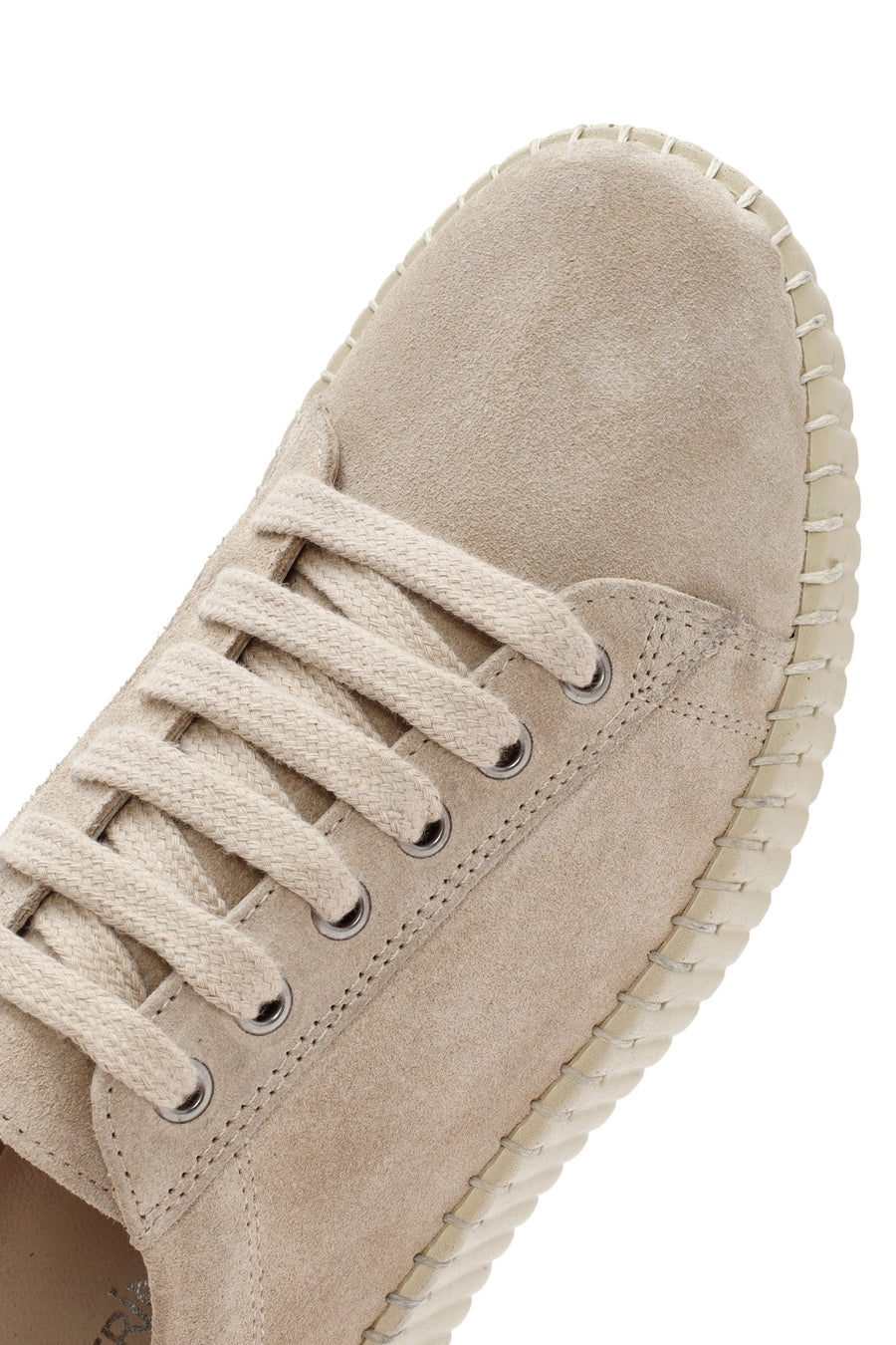 Kadın Bej Bağcıklı Kalın Tabanlı Süet Deri Sneaker