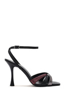Women's Black Ankle Strap Thin High Heel Patterned Leather Sandals | Derimod