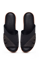 Woman Black Leather Comfort Slipper | Derimod