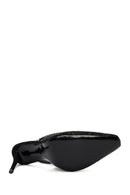 Women's Black Stoned Slingback Heeled Leather Shoes | Derimod