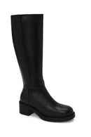 Woman Black Zip Closure Chunky Heeled Leather Boots | Derimod