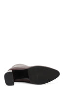 Women's Burgundy Zippered Thick High Heel Leather Boots | Derimod