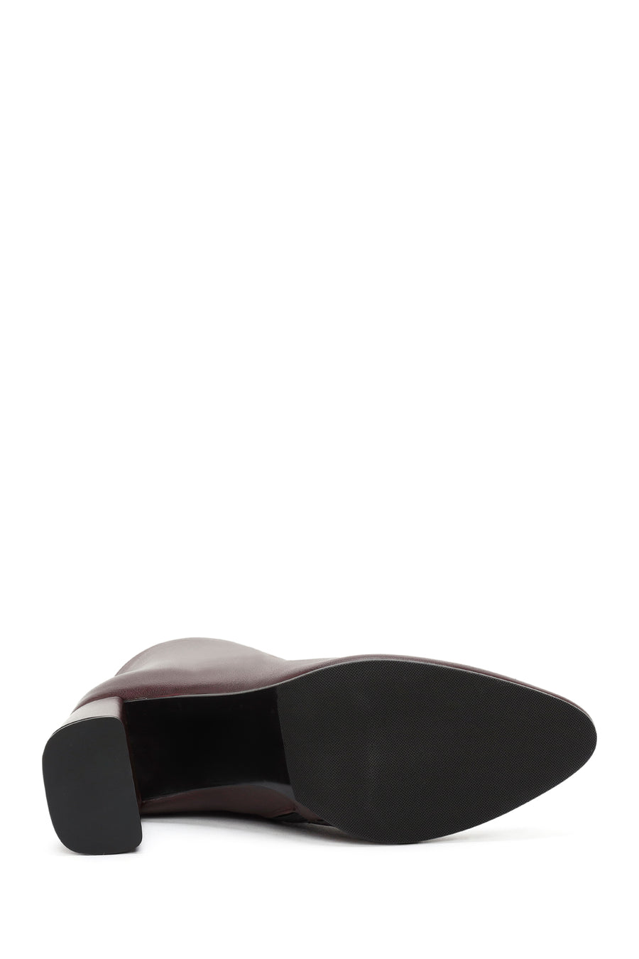 Women's Burgundy Zippered Thick High Heel Leather Boots
