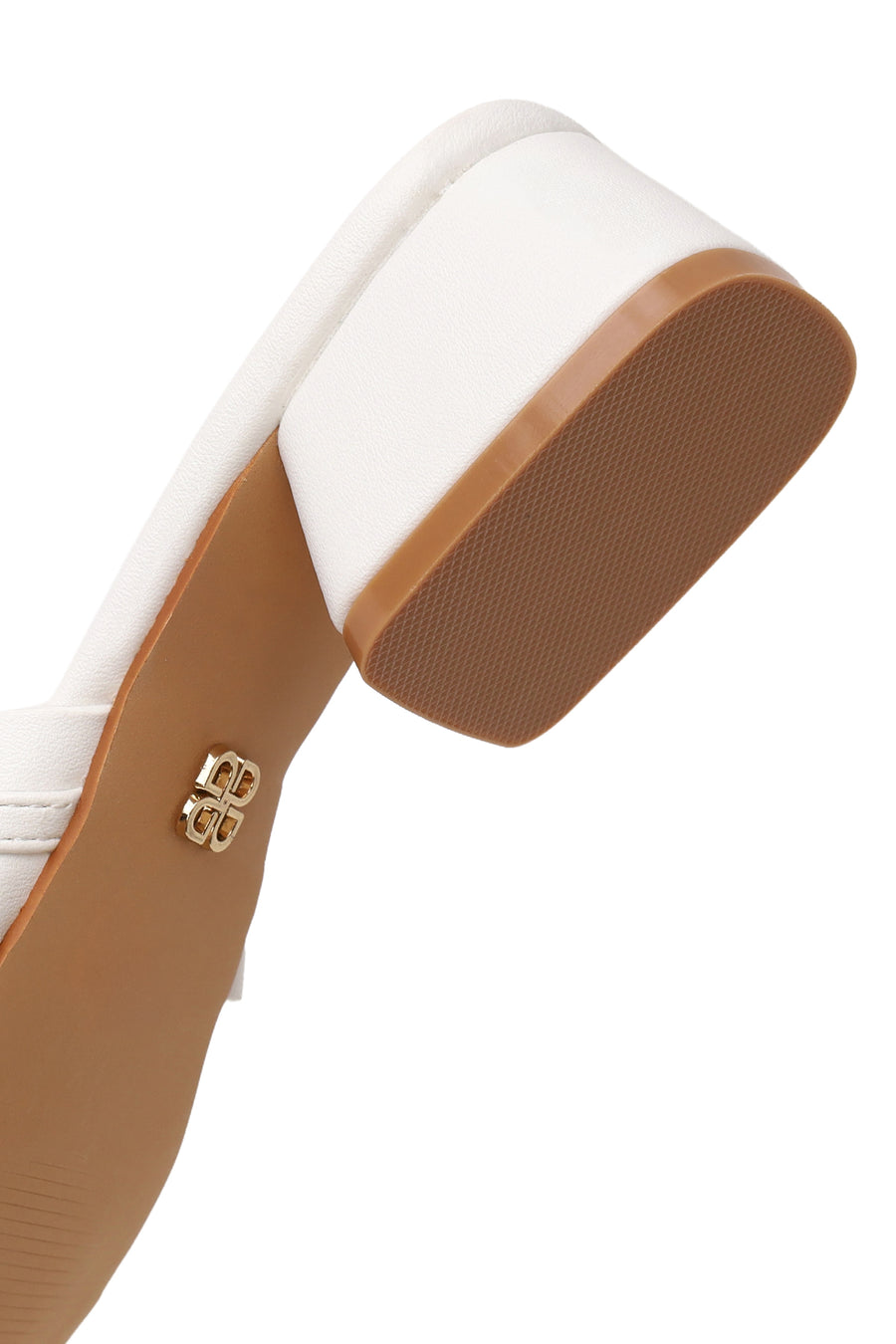 Woman White Stone-Embellished Thick Short-Heeled Slipper