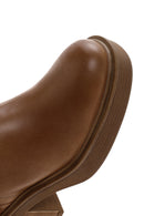 Women's Tan Zippered Thick Heeled Leather Boots | Derimod