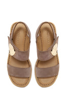 Woman Mink Wedge Heel Ankle Elastic Suede Comfort Sandal | Derimod