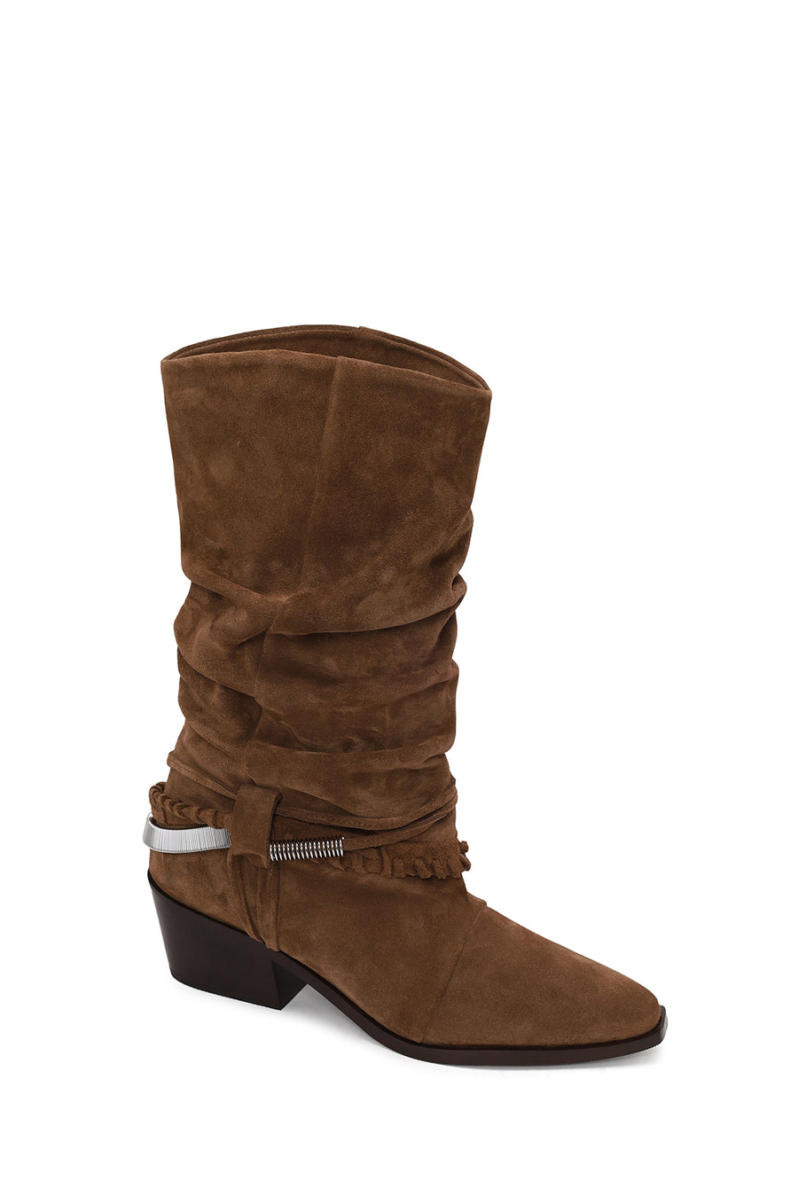 Woman Tan Chunky Heeled Suede Cowboy Boots