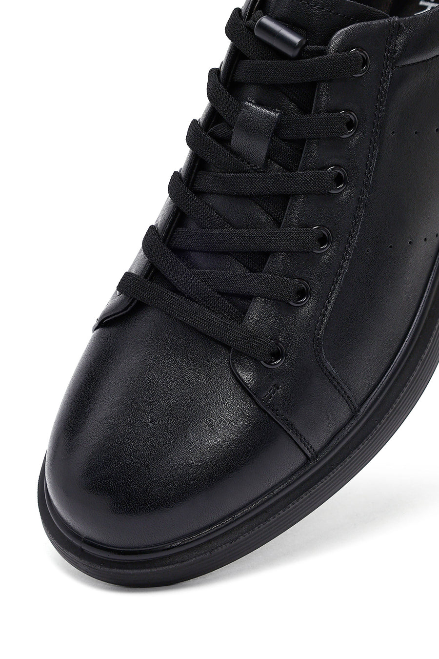 Erkek Siyah Bağcıklı Deri Sneaker