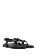 Women's Black Leather Flip-Flop Sandals with Buckle Back | Derimod