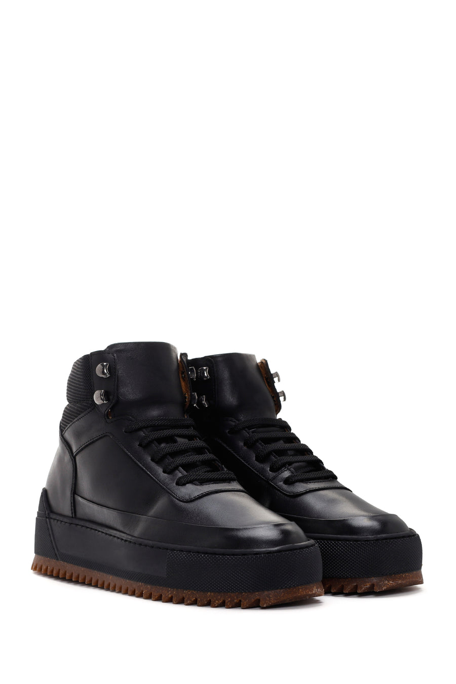 Men's Black Thick Soled Leather Sports Boots