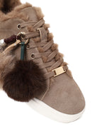 Kadın Vizon Bağcıklı Charmlı Süet Deri Teddy Sneaker | Derimod