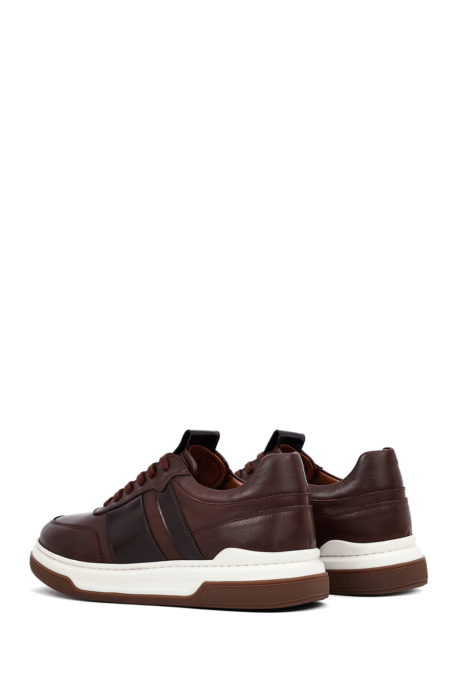 Erkek Kahverengi Bağcıklı Deri Sneaker