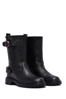 Woman Siyah Leather Biker Bot | Derimod