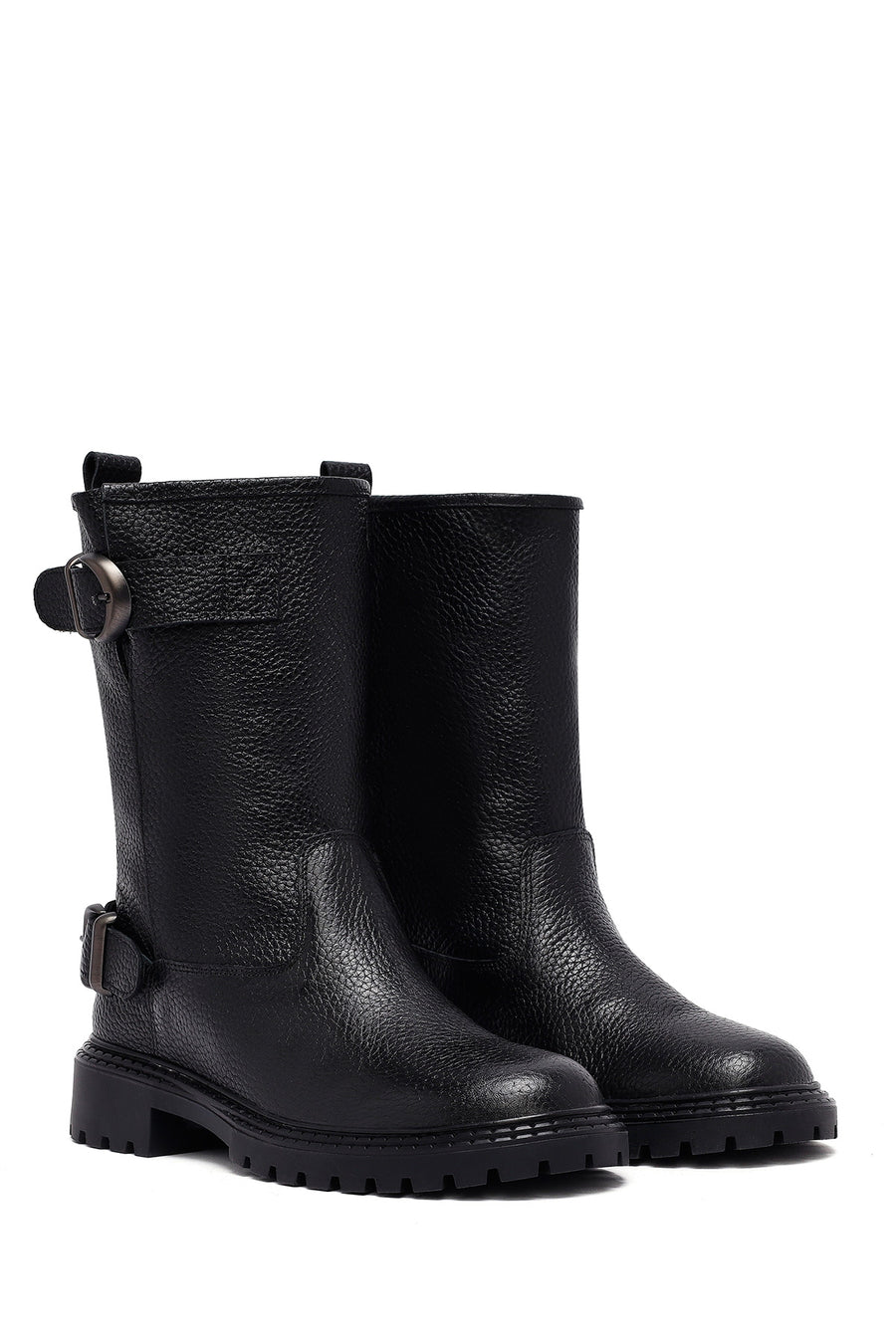 Woman Siyah Leather Biker Bot