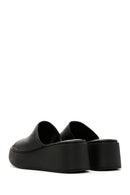 Women's Black Leather Wedge Heel Comfort Slippers | Derimod