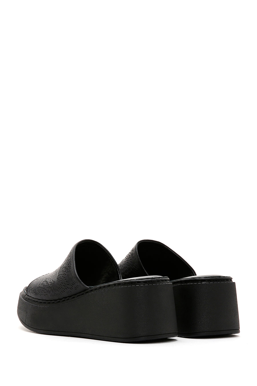 Women's Black Leather Wedge Heel Comfort Slippers