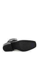 Women's Black Buckle Detailed Leather Cowboy Boots | Derimod
