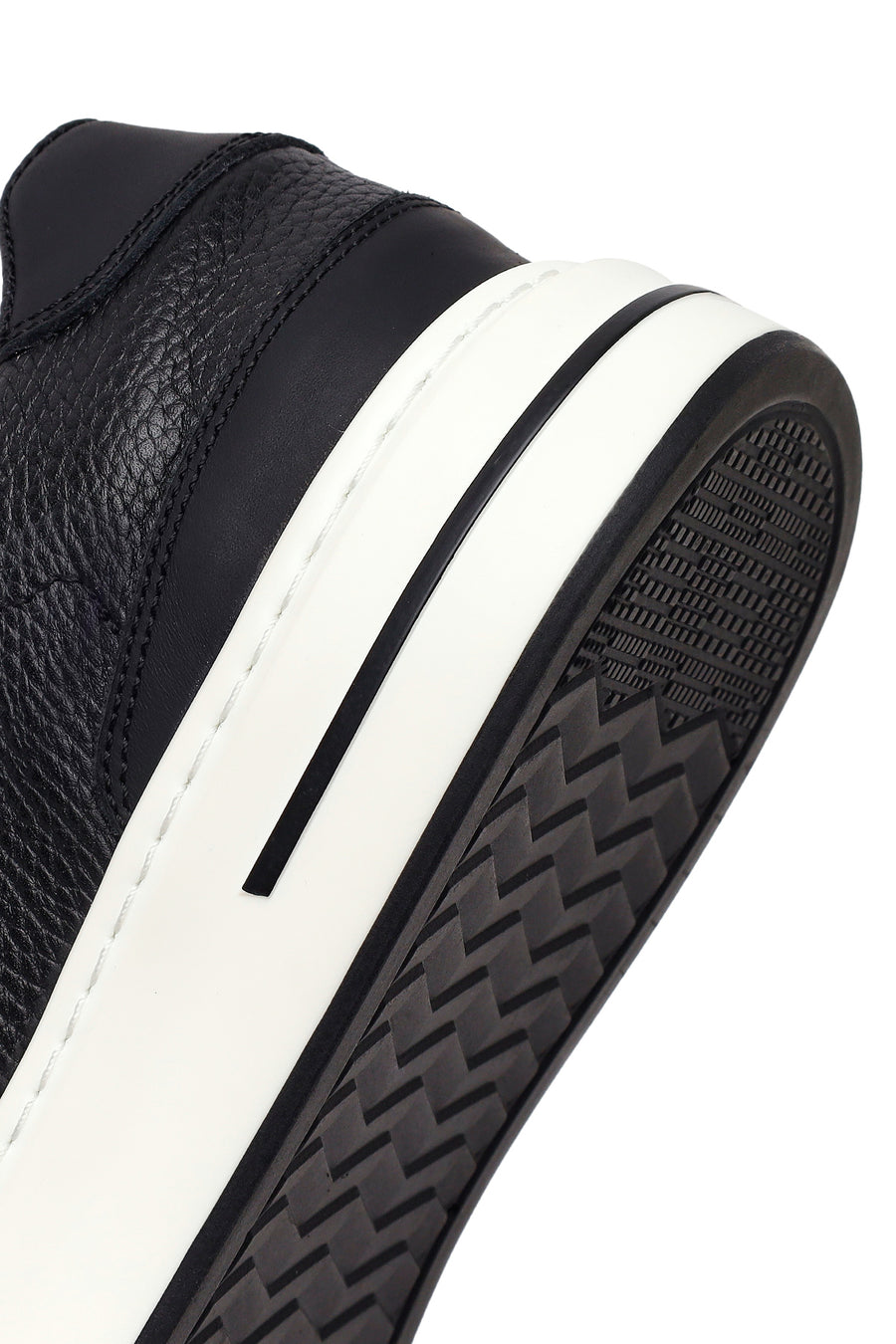 Erkek Siyah Bağcıklı Kalın Tabanlı Deri Sneaker