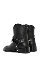 Women's Black Metal Detailed Leather Cowboy Boots | Derimod