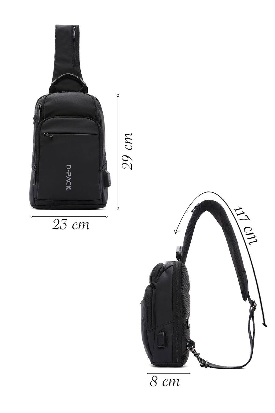D-Pack Men's Black Technological Fabric Crossbody Bag
