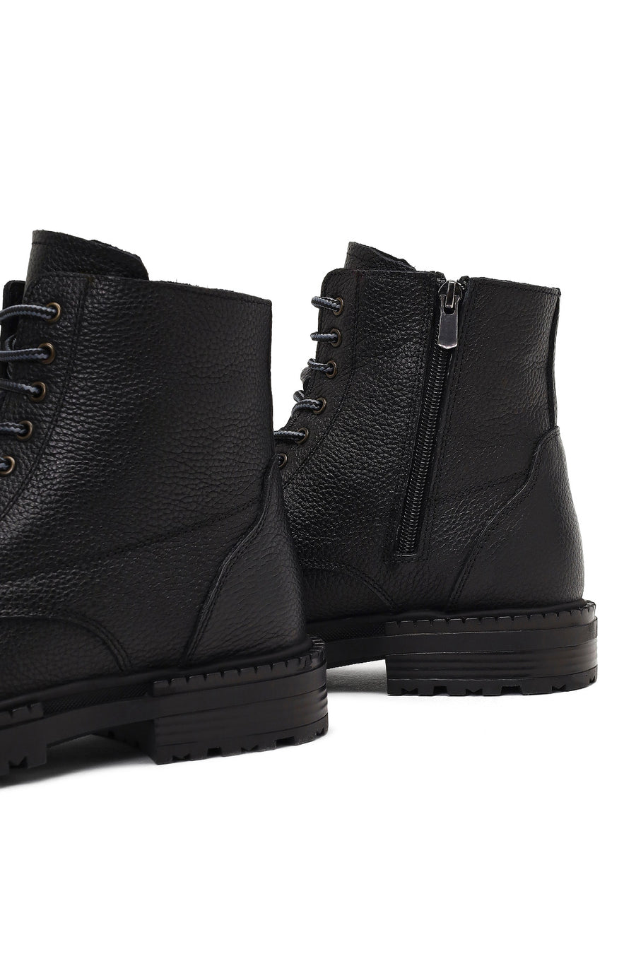 Men's Black Zippered Leather Combat Boots