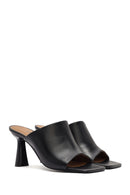 Women's Black Heeled Leather Slippers | Derimod