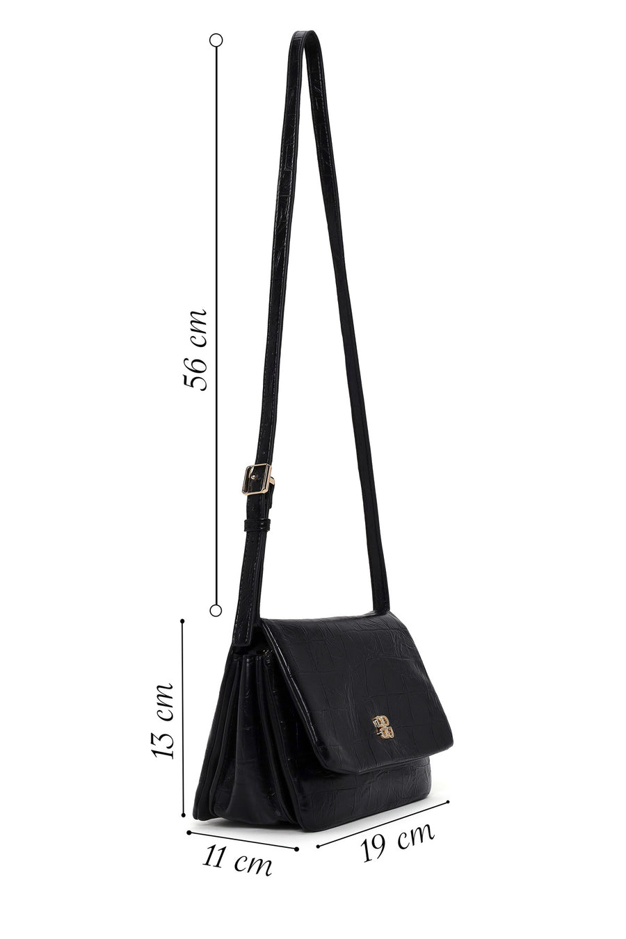 Woman Black Croc-Embossed Crossbody Bag