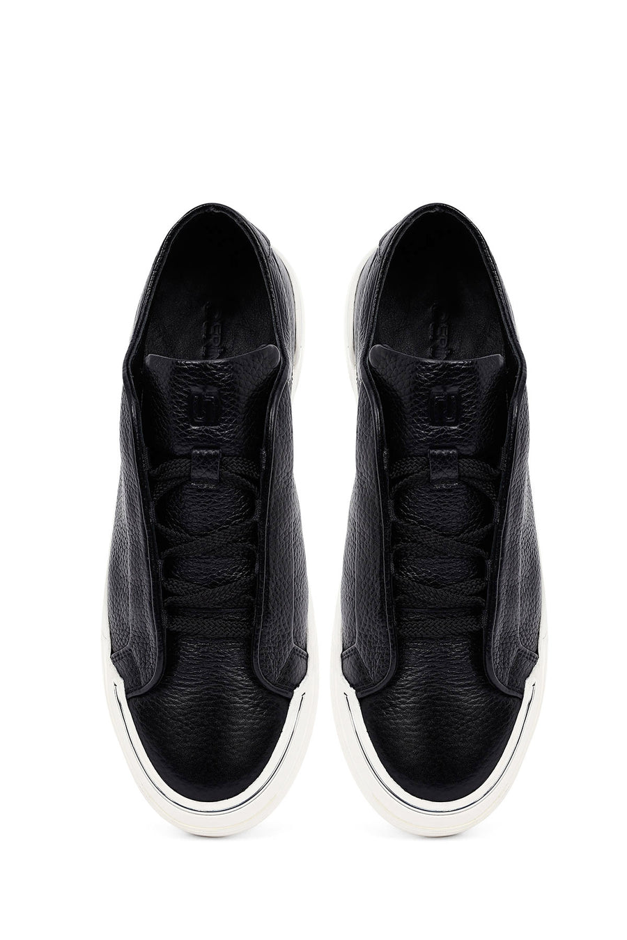 Erkek Siyah Bağcıklı Deri Sneaker
