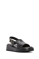 Women's Black Ankle Buckle Thick Soled Leather Sandals | Derimod