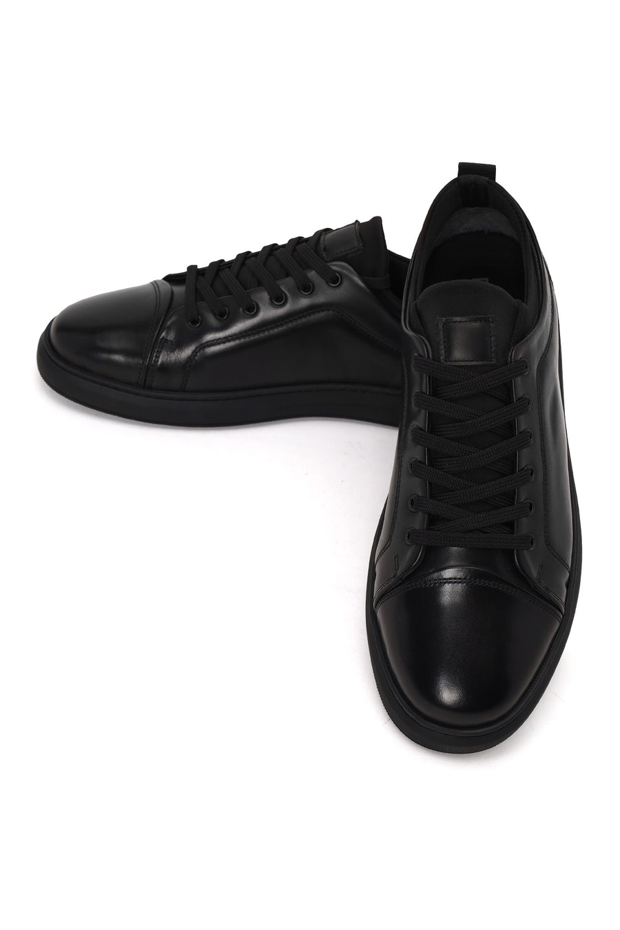Erkek Siyah Bağcıklı Deri Sneaker