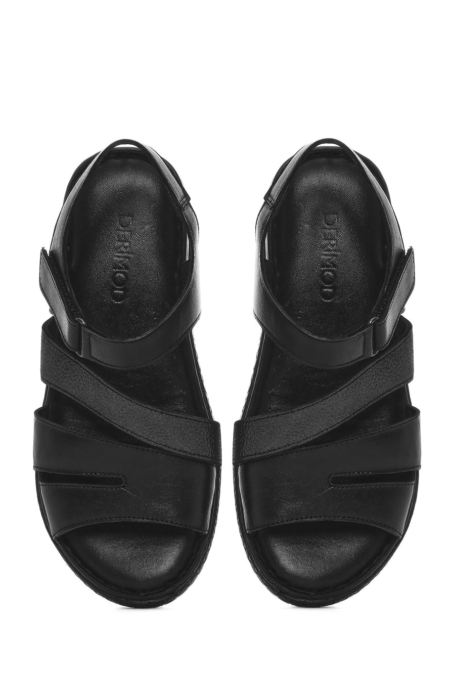 Kadın Siyah Bantlı Deri Comfort Sandalet