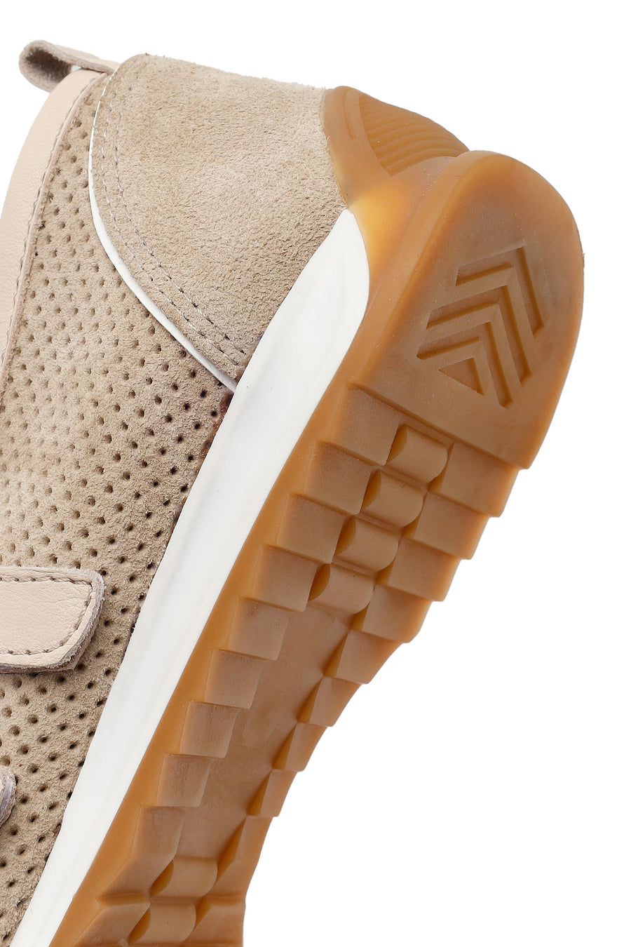 Women's Beige Strapped Suede Leather Ballet Flats