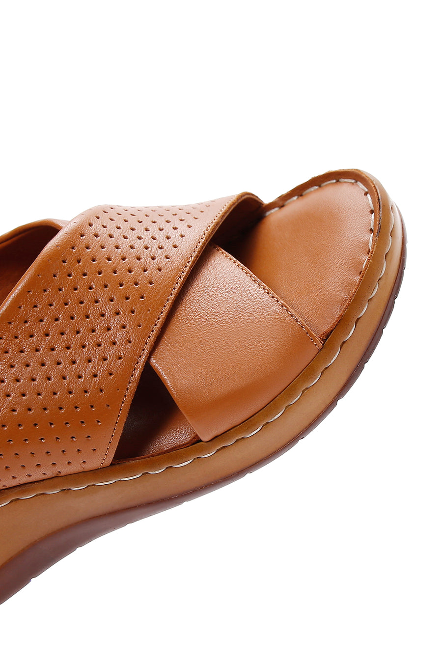 Kadın Taba Deri Dolgu Topuk Comfort Sandalet