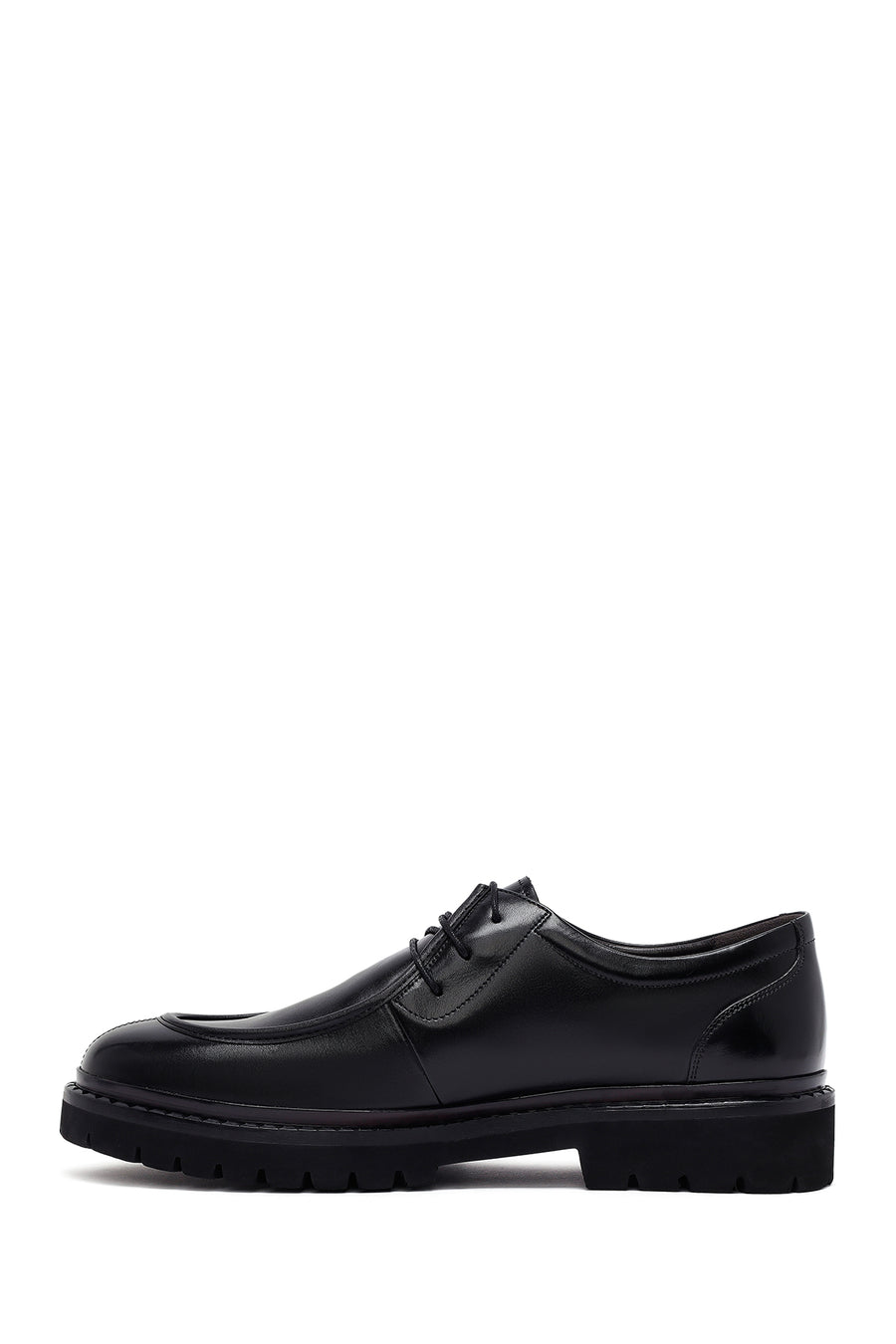 Male Black Lace-Up Thick-Soled Leather Casual Shoes