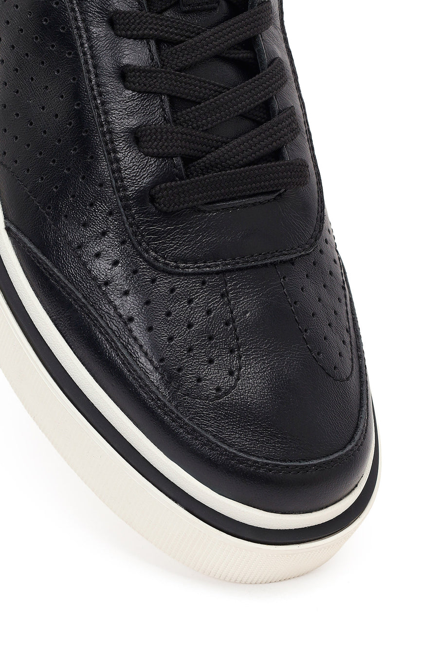 Erkek Siyah Bağcıklı Deri Sneaker