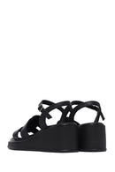 Women's Black Ankle Buckle Wedge Heel Leather Sandals | Derimod