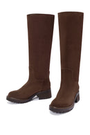 Women's Brown Chunky Heel Suede Leather Boots | Derimod