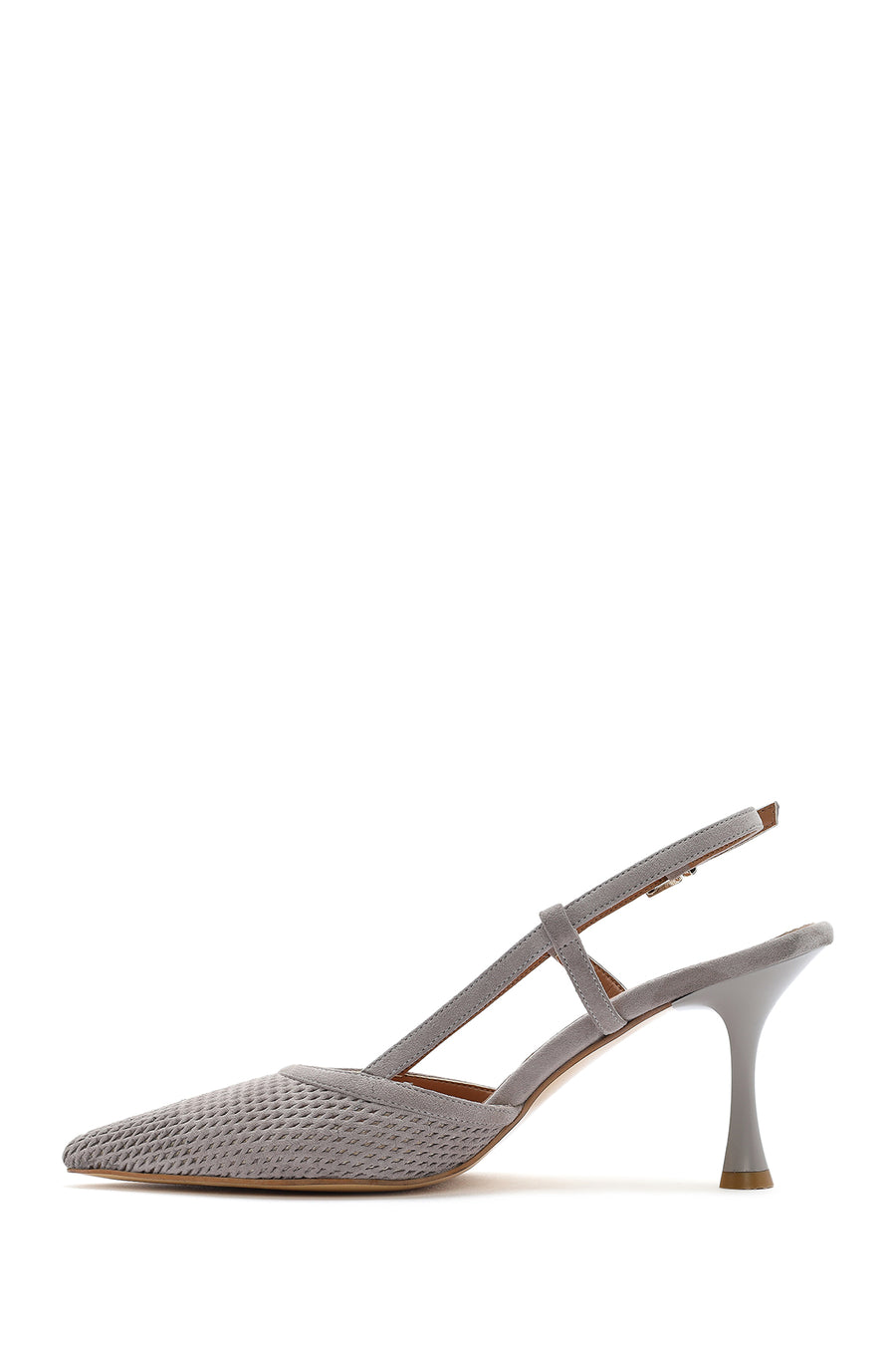 Women's Grey Open Back High Heel Suede Leather Shoes